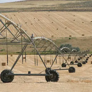 riego mecanizado en campo de cereal